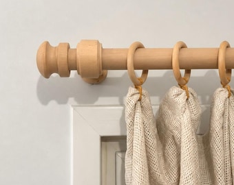 Solid Wood Curtain Rod Set, Handmade Wooden Curtain Pole with Rings & Brackets