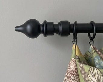 Matte Black Solid Wood Curtain Rod Set, Rustic Farmhouse Drapery Pole with Rings