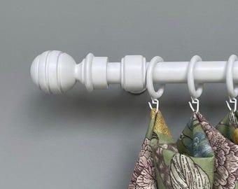 Solid Hornbeam White Wooden Curtain Rod Set with Rings, Modern Farmhouse Window Hardware