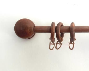 18mm Wooden Curtain Rod Set, Solid Wood Drapery Pole with Ball Finials & Rings, Rustic Farmhouse Window Hardware