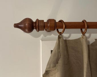 Handmade Walnut Wooden Curtain Rod Set, Teardrop Finials, Hornbeam Rings