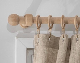 Solid Hornbeam Wood Curtain Rod Set, Rustic Farmhouse Drapery Hardware, Custom Length Pole