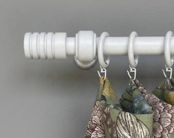 White Solid Wood Curtain Rod Set, Cylinder Finials, Custom Rustic Pole