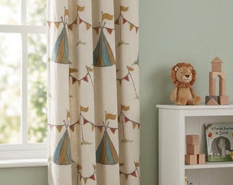 Cortina de lino con estampado de tipi bordado, cortina de ventana estilo bohemio para habitación infantil, panel a medida para sala de juegos, decoración para habitación de niño pequeño, cortinas infantiles con temática de campamento.