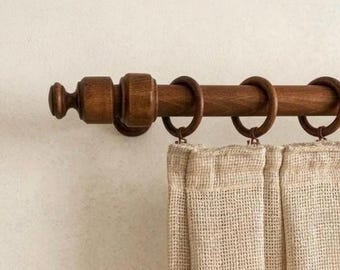 Handmade Walnut Wooden Curtain Rod Set, Rustic Farmhouse Window Decor, Wood Curtain Pole