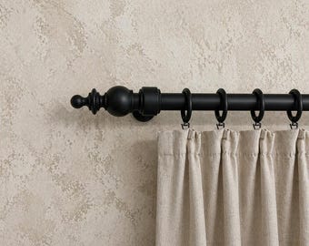 Solid Hornbeam Wood Black Curtain Rod Set, Rustic Farmhouse Window Hardware, Elegant Finials