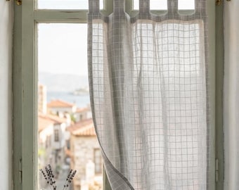 Gardin i bomullsnät för café, lantlig köksnivå, specialanpassad panel med flik