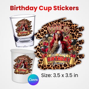 Red Cheetah Birthday Sticker, Styrofoam Cup Sticker Shot Glass Stickers Big Mama Styrofoam Cup Sticker cherry cheetah Stickers Canva