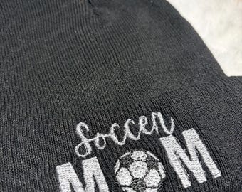 Embroidered Soccer Mom Mama Knit Beanie Choose your color design!