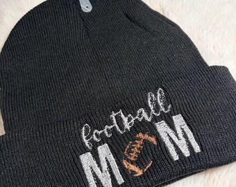Embroidered Football Mom Mama Knit Beanie Choose your color design!