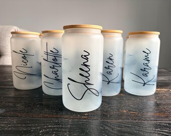 Personalized Floral Glass Cup with Bamboo Lid & Straw – 16oz Iced Coffee Tumbler