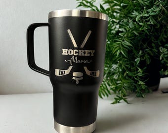 Hockey Personalized Stainless Insulated Mug Cup with Handle and Lid - Laser Engraved Gifts