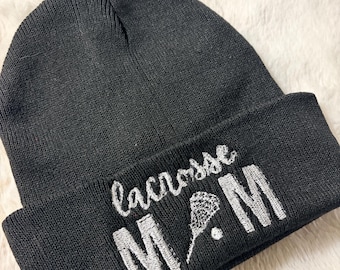 Embroidered Lacrosse Mom Mama Knit Beanie Choose your color design!