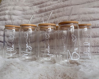 Cute Artsy Personalized Name Glass Cup Tumbler - Wedding Birthday Party Favor Gifts