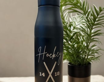 Hockey Mom Dad Grandma Grandpa Personalized Tumbler Water Bottle - Laser Engraved Gifts