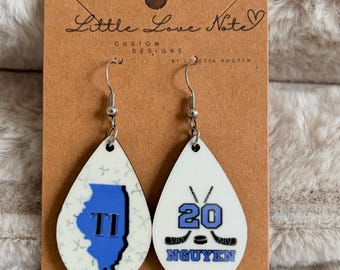 Personalized Sublimated Hockey Tear Drop Earrings -  Add Your Team Logo