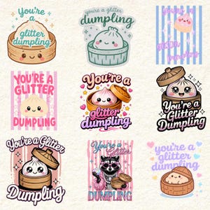 Glitter Dumpling PNG-paket, Kawaii Girly Floral Kids Design (digital nedladdning)