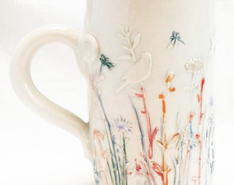 Sculpted wildflower pastels - stoneware mug 16oz ceramic coffee/tea mug 16SWP033
