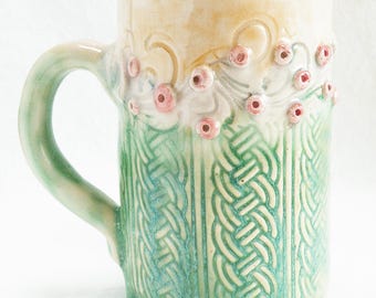 ceramic garden sculpted coffee/tea mug 16oz stoneware 16G060