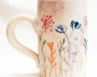 Sculpted wildflower pastels - stoneware mug 16oz ceramic coffee/tea mug 16SWP023
