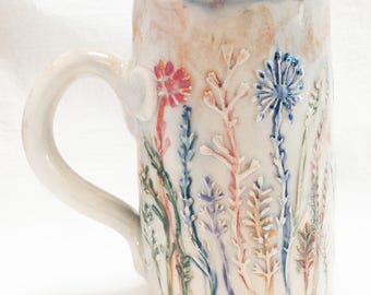 Sculpted wildflower pastels - stoneware mug 16oz ceramic coffee/tea mug 16SWP029