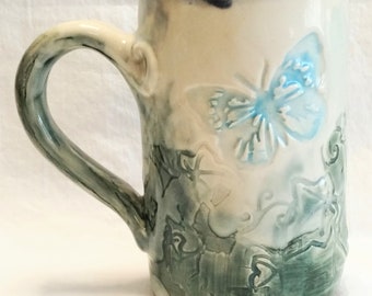 ceramic butterfly handmade 16oz coffee mug 16C025