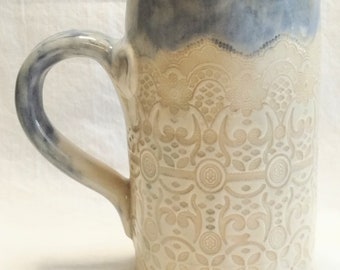 artisan lace design ceramic coffee mug 16oz stoneware 16C028