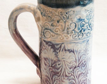Floral ceramic coffee mug 18oz stoneware 18C083