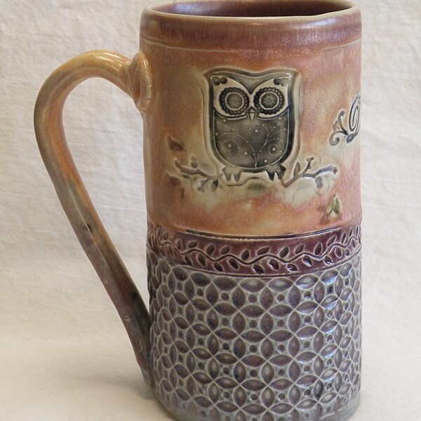 handmade owl ceramic coffee mug 20oz stoneware 20B052