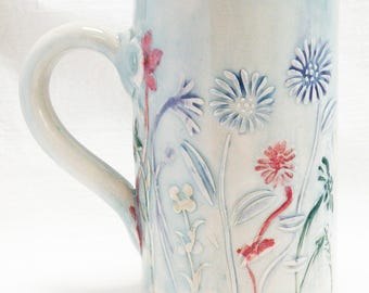 Sculpted wildflower pastels - stoneware mug 16oz ceramic coffee/tea mug 16SWP026