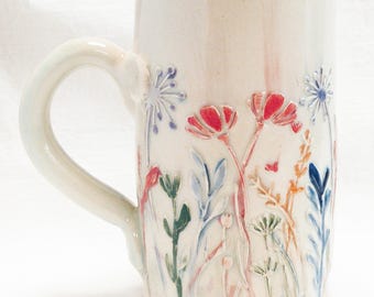 Sculpted wildflower pastels - stoneware mug 16oz ceramic coffee/tea mug 16SWP028