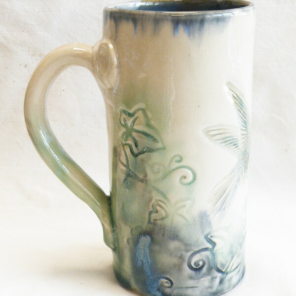 ceramic hummingbird hand built mug 18oz stoneware 18B045