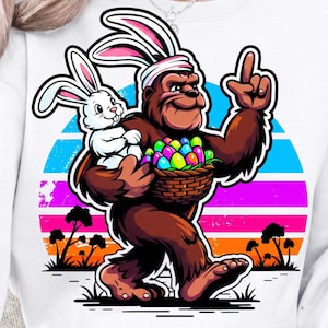 Happy Easter Bigfoot PNG, Funny Sasquatch Bunny Ears Design, Retro Easter Shirt Design, Easter Sublimation PNG