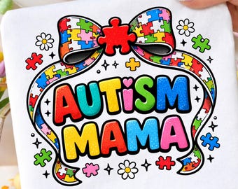 Autism Mama Sublimation PNG, Coquette Bow Design, Puzzle Piece Autism ...