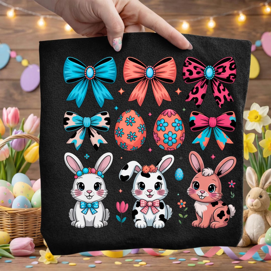Western Easter Bunny PNG, Cow Print Leopard Bunny PNG, Coquette Bow ...