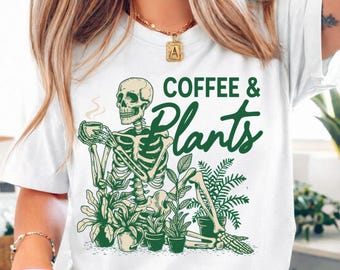 Coffee And Plants PNG: Skeleton Drinking Coffee Plant Lover Png Gardening Mom Aesthetic (Digital Download)