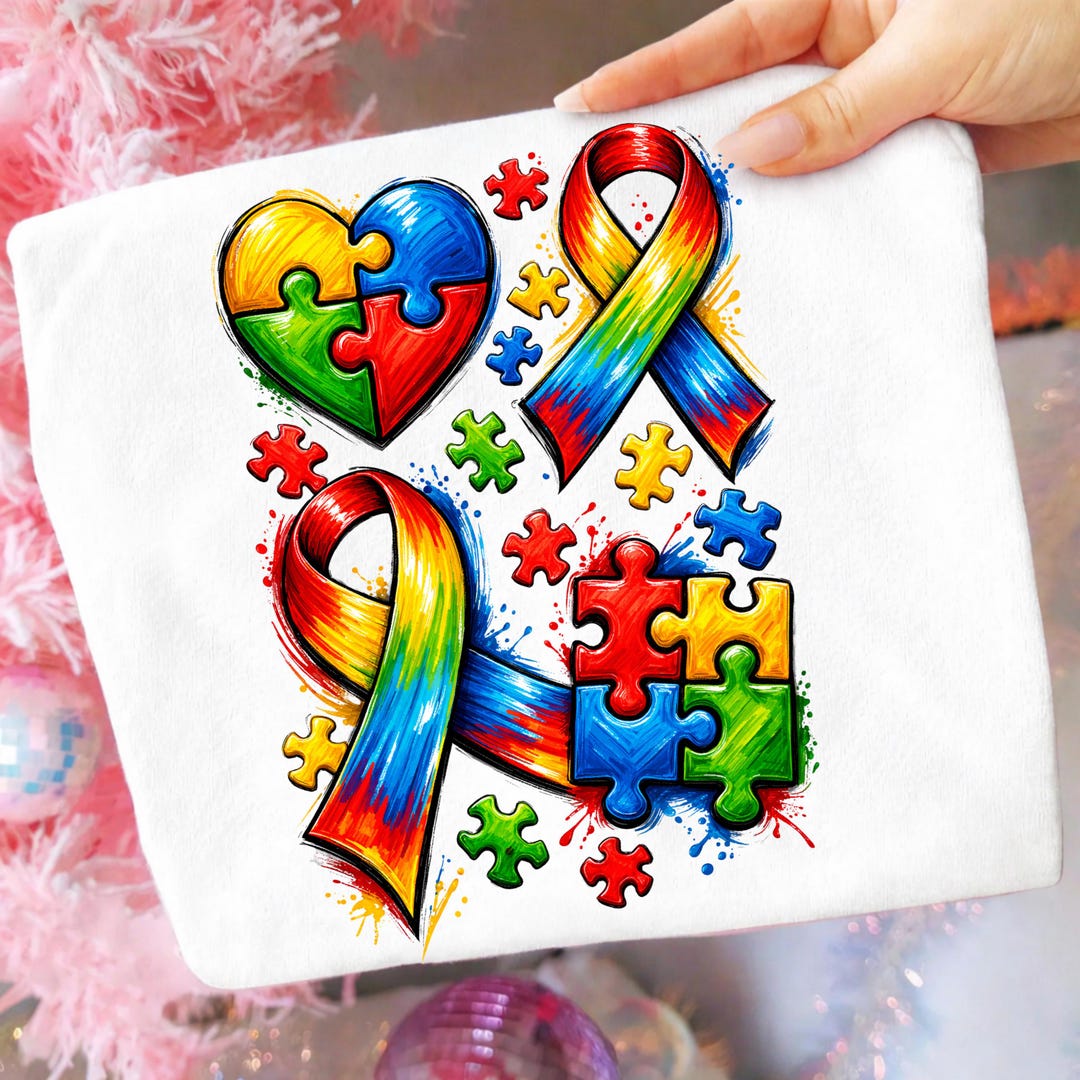 Autism Awareness PNG, Puzzle Ribbon PNG, Puzzle Heart Design, Colorful ...