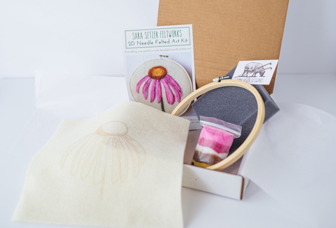 Relaxing Beginner Needle Felted Cone Flower Kit Painting Etsy