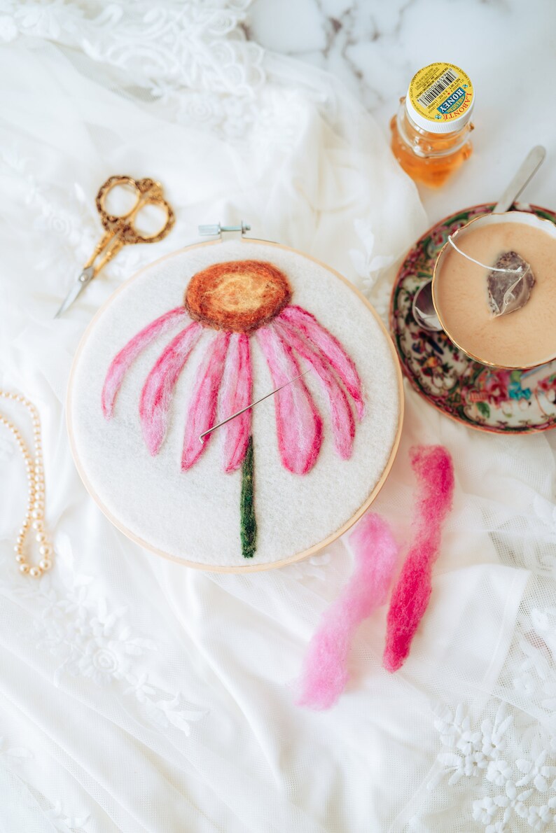 Relaxing Beginner Needle Felted Cone Flower Kit Painting Etsy