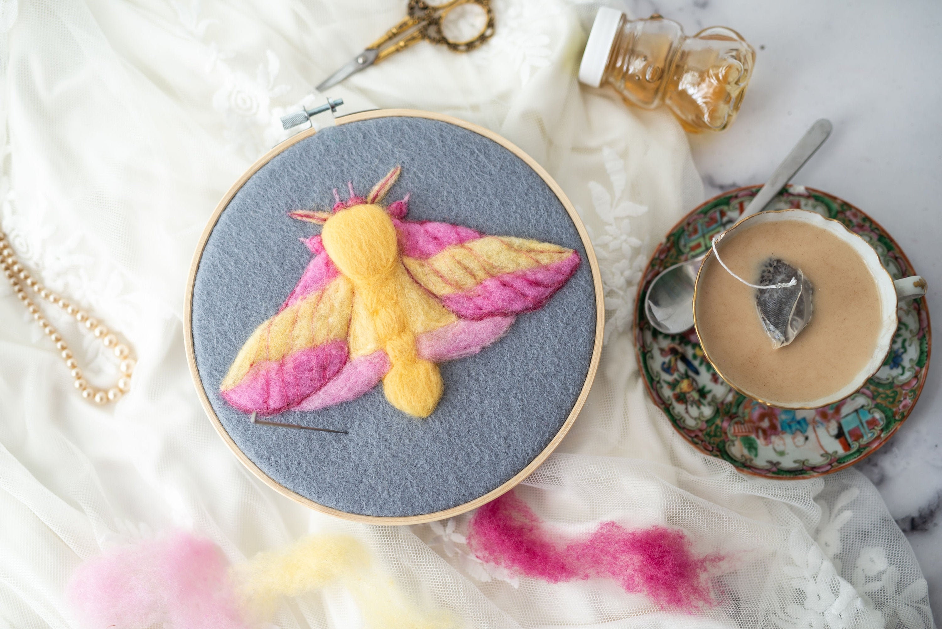 Rosy Maple Moth Needle Felting Kit Painting With Wool Kit Etsy