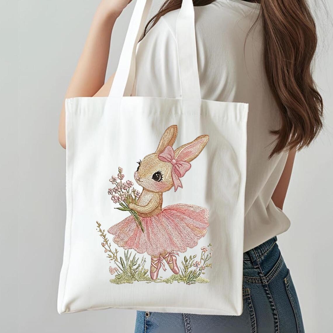 Bunny Ballerina Embroidery Design, Cute Pink Tutu Rabbit With Flowers ...