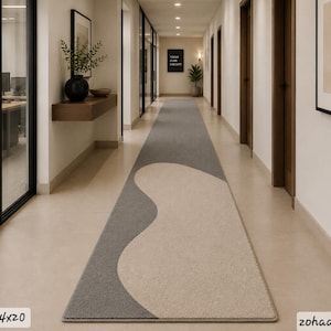 Alfombra extralarga de pasillo con diseño abstracto ondulado, alfombra minimalista gris beige para pasillo, alfombra moderna para oficina de 4x20, decoración personalizada.