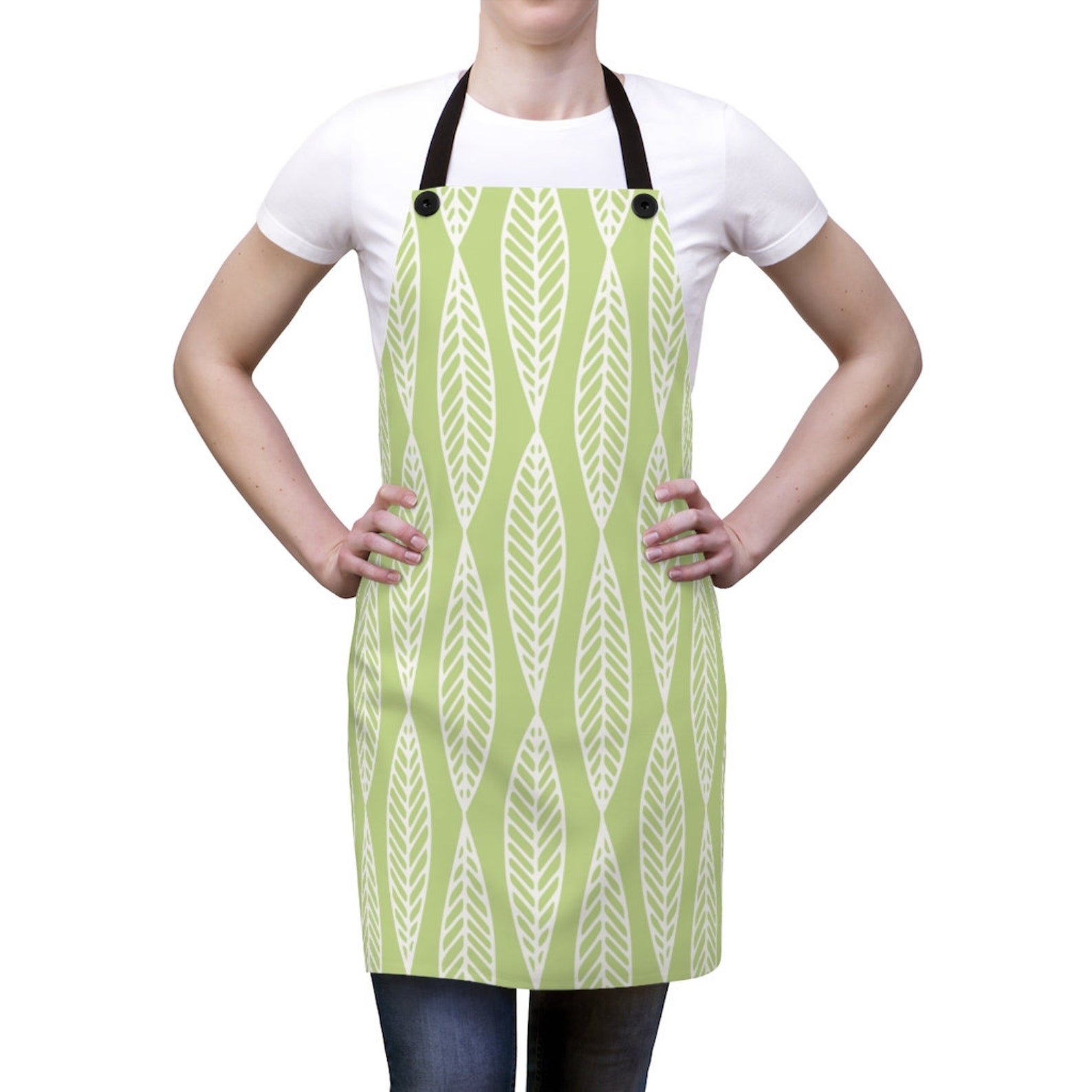 Leafy Lime Green Apron Kitchen Apron Floral aprons with tie Etsy