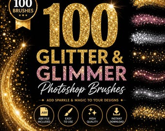100 Glitter Photoshop Brushes, Sparkle Effects, Gold Fairy Dust (Digital Download)