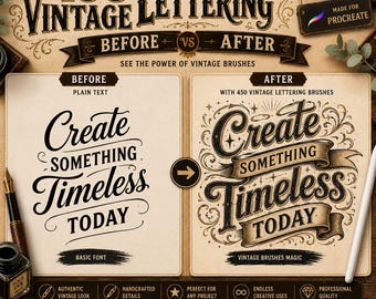450 Procreate Vintage Lettering Brushes  Retro Script Brush Set  Sign Painter, Western, Engraving & Flourishes  Hand Lettering Brush Bundle