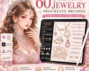 60 Diamond Jewelry Procreate Brushes | Seamless Pattern, Rhinestone Designs (Digital Download)