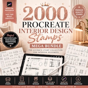 2000 Procreate Interior Design Stamps Mega Bundle | Furniture Brushes | Architectural Design Kit