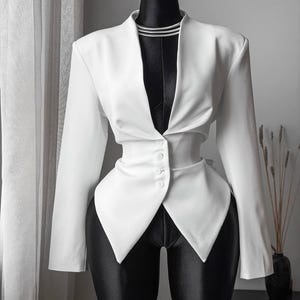 Women's Wrap Blazer with Belt, Structured Shoulder Pads, Minimalist Office Jacket