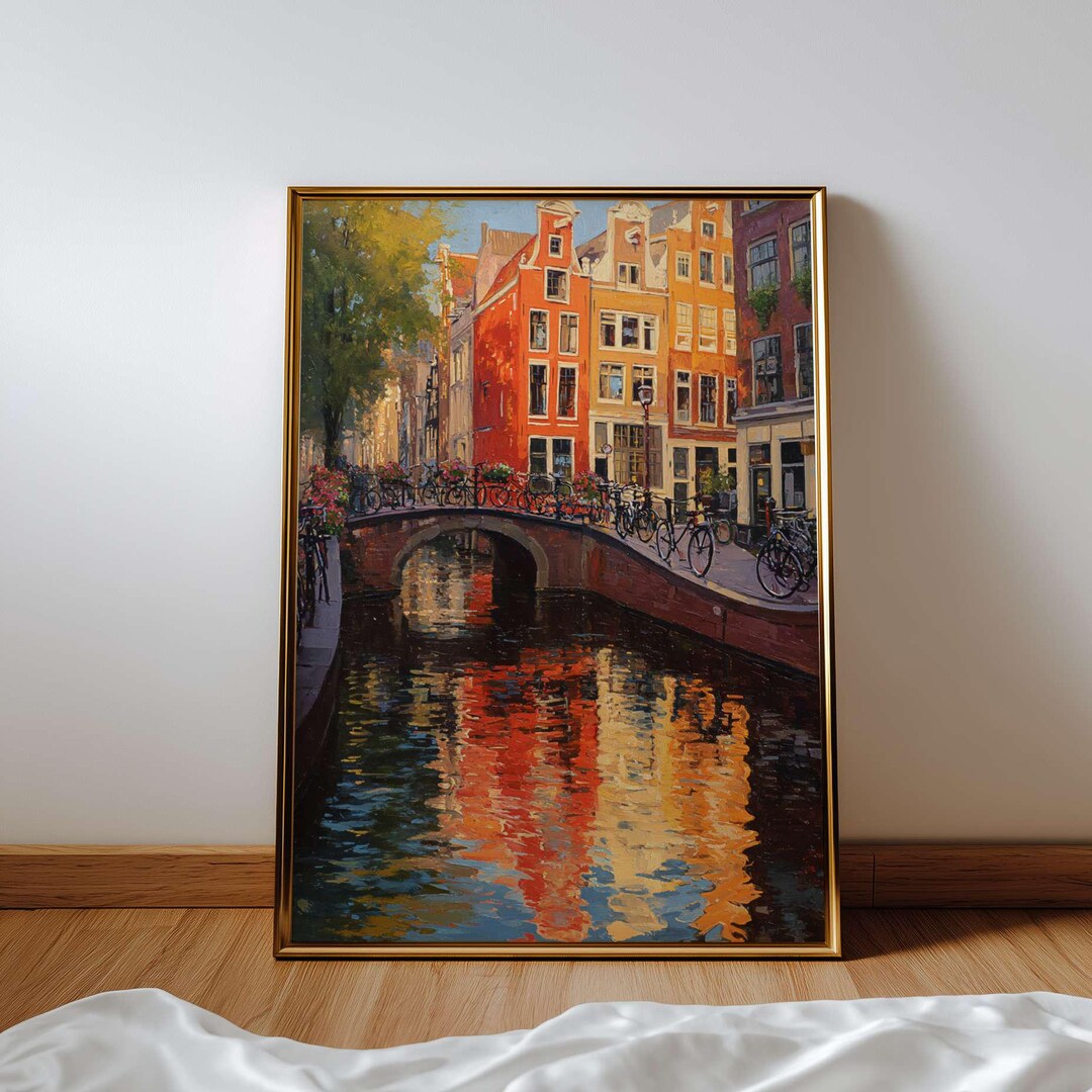 Amsterdam Canal Wall Art Print With Bicycles | Dutch Cityscape Poster ...