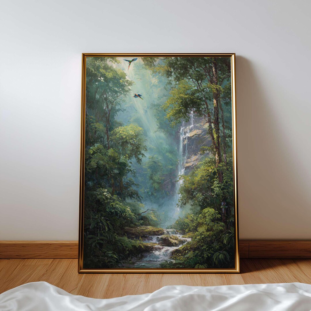 Jungle Waterfall Wall Art Print | Tropical Forest Landscape | Serene ...